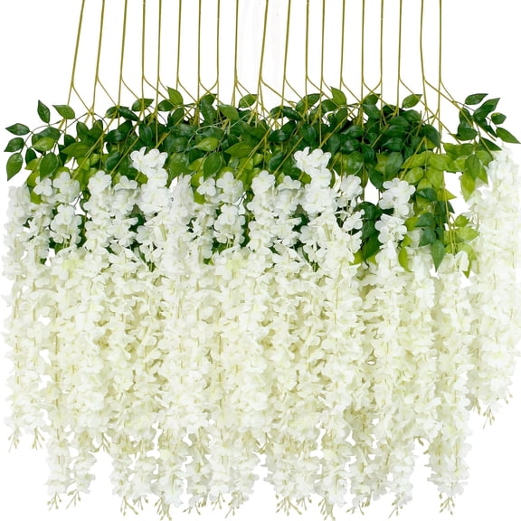 48Pcs Artificial Wisteria Hanging Vines, 3.6ft White Wisteria Flowers, Realistic Floral Decorations for Wedding, Valentine's Day, Home Garden, Indoor/Outdoor Decor, Rattan Wisteria Garland