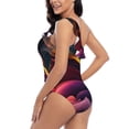 thumbnail image 4 of Sikiie Colorful Abstract Wave Motion Print Women One Piece Swimsuits Tummy Control One Shoulder Bathing Suits Ruffle Swimwear, From S to XXL-XX-Large, 4 of 6