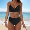 thumbnail image 2 of COMVALUE Women's High Waisted Bikini Sets Push Up Twist Front Spaghetti Straps Ruched Two Piece Swimsuit Bathing Suit (Black, S), 2 of 9