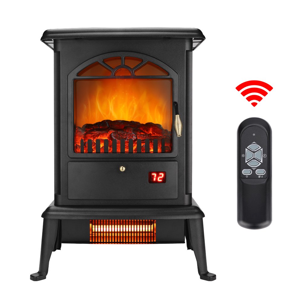 American Standard HT1217 1500W Freestanding Three-door Glass 3D Flame  Fireplace with Remote Control/Fake Firewood/Single Color/3 Quartz  Tubes/Black - Walmart.com