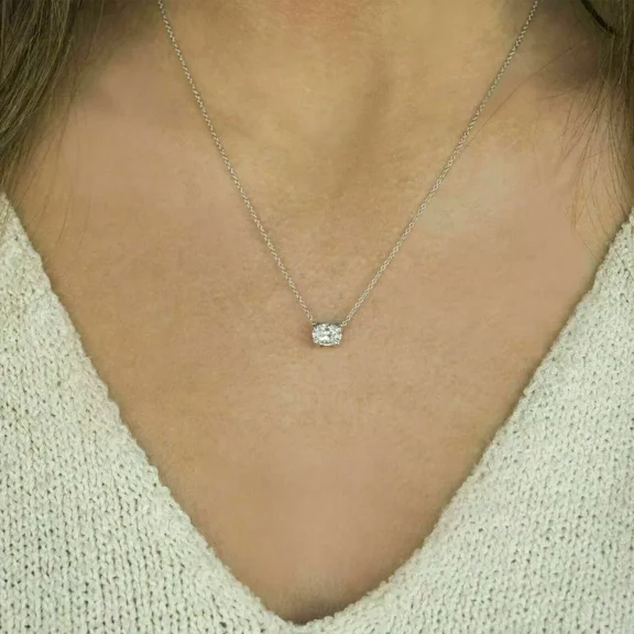 2ct Oval Cut Moissanite Solitaire Pendant White Gold Plated
