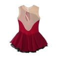 thumbnail image 6 of Haitryli Kids Girls Rhinestone Color Block Figure Ice Skating Dress Sleeveless Ballet Dancewear Burgundy 8, 6 of 7