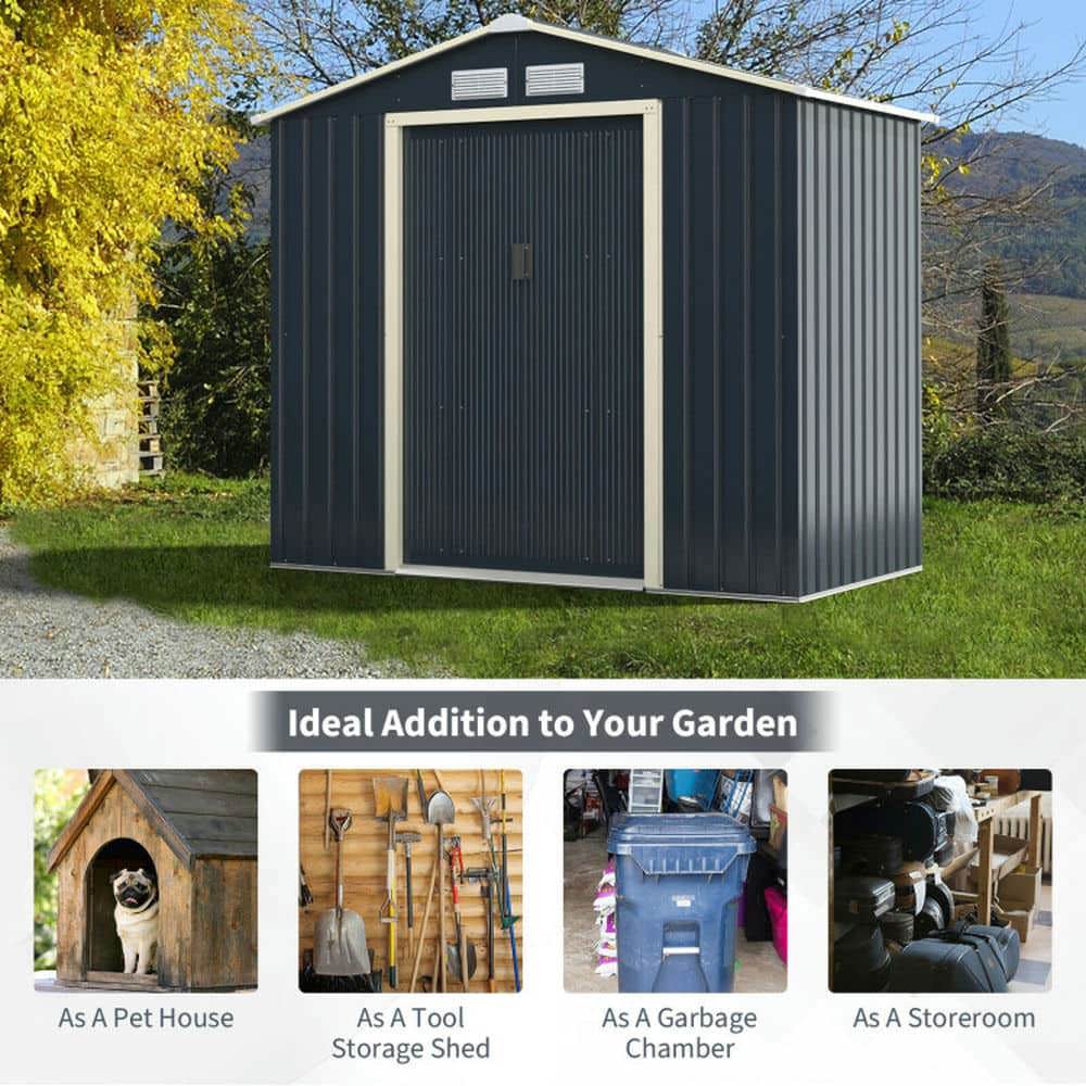 Yardi Yarda 7 Feet x 4 Feet Metal Storage Shed with Sliding Double Lockable Doors, Storage Shed with Multiple Thoughtful Design, Gray