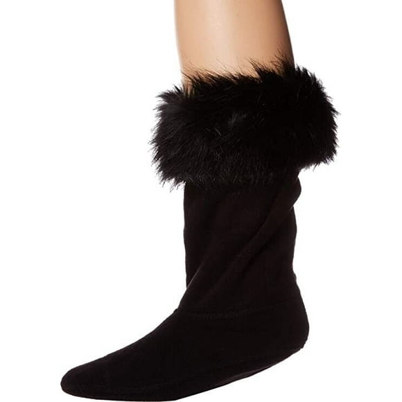Hunter Kids Faux Fur Cuff Boot Sock Black Medium ( US 11-13 )