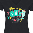 thumbnail image 4 of Inktastic Born in the 50's Record and Music Notes Women's V-Neck T-Shirt, 4 of 5