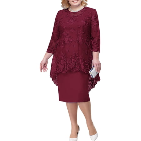 CHICTRY Womens Plus Size Cocktail Evenings Dress Birthday Wedding Guest Tube Dress with Embroidery Lace Cover Ups Burgundy XL