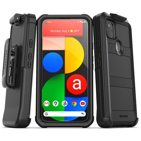 Encased Designed for Google Pixel 5a 5G Belt Clip Case (Falcon) Full Body Protective Phone Case with Holster (Black)
