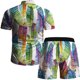 thumbnail image 4 of Conjunto casual de blusa y pantalones de playa de manga corta con estampado de botones para hombre Pompotops  oipoqjl51589, 4 of 9
