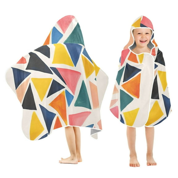 Yayeee Kids Hooded Towels Toddler Soft Absorbent Beach Bathing Wrap 50" x 23.5", Abstract Triangles