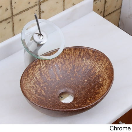 Cast Iron Porcelain Sink - Elite 1564 F22T Oval Matt Iron Ore Glaze Porcelain Ceramic Bathroom Vessel Sink Waterfall Faucet Combo