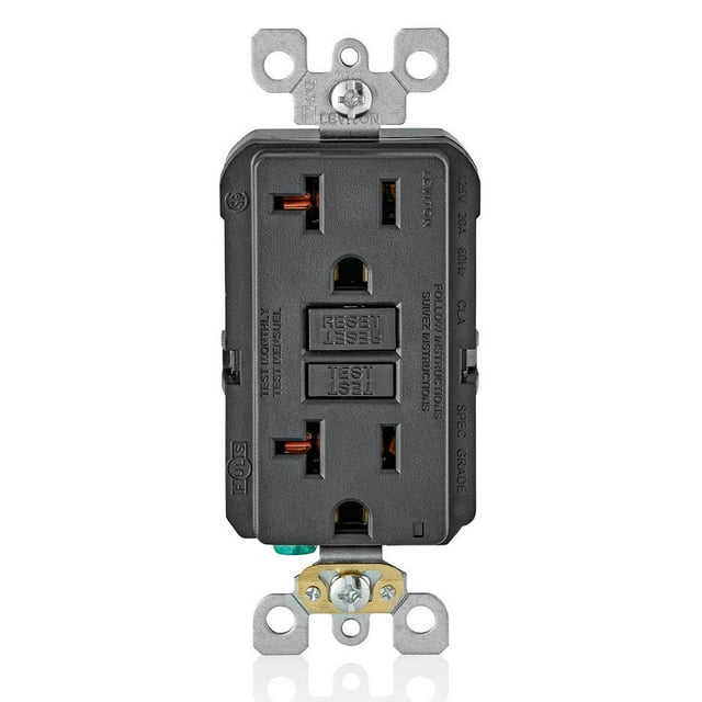 Salida GFCI Leviton de 20 A, autodiagnóstico con indicador LED, color negro