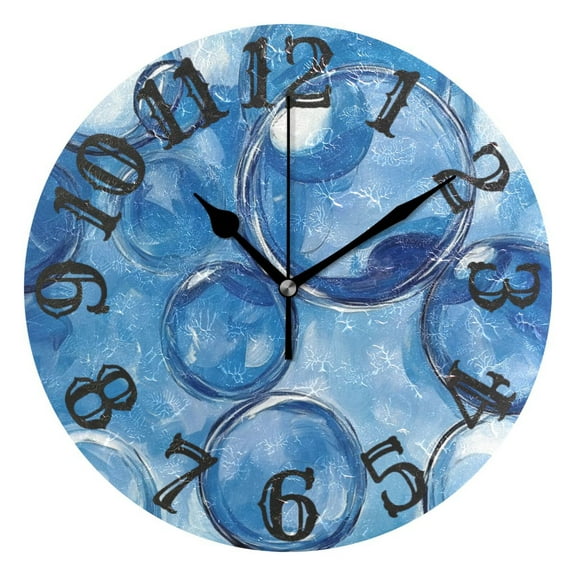 Bubbles Blue Wall Clock 10 inch Non-Ticking Easy to Read Decorative Clocks for Home Bedroom Living Room