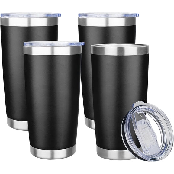 20oz Tumbler with Lid Stainless Steel Insulated Tumblers Travel Coffee Tumbler Bulk Double Wall Vacuum Insulated Water Cup Christmas Gifts for Women Men Her Him  Office (Black, 4pack)