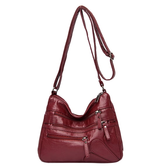Modstep Womens Crossbody Purse Soft Multiple Zipper Compartments Leather Shoulder Bags Ladies Work Shopping Travel Tote Bag Red