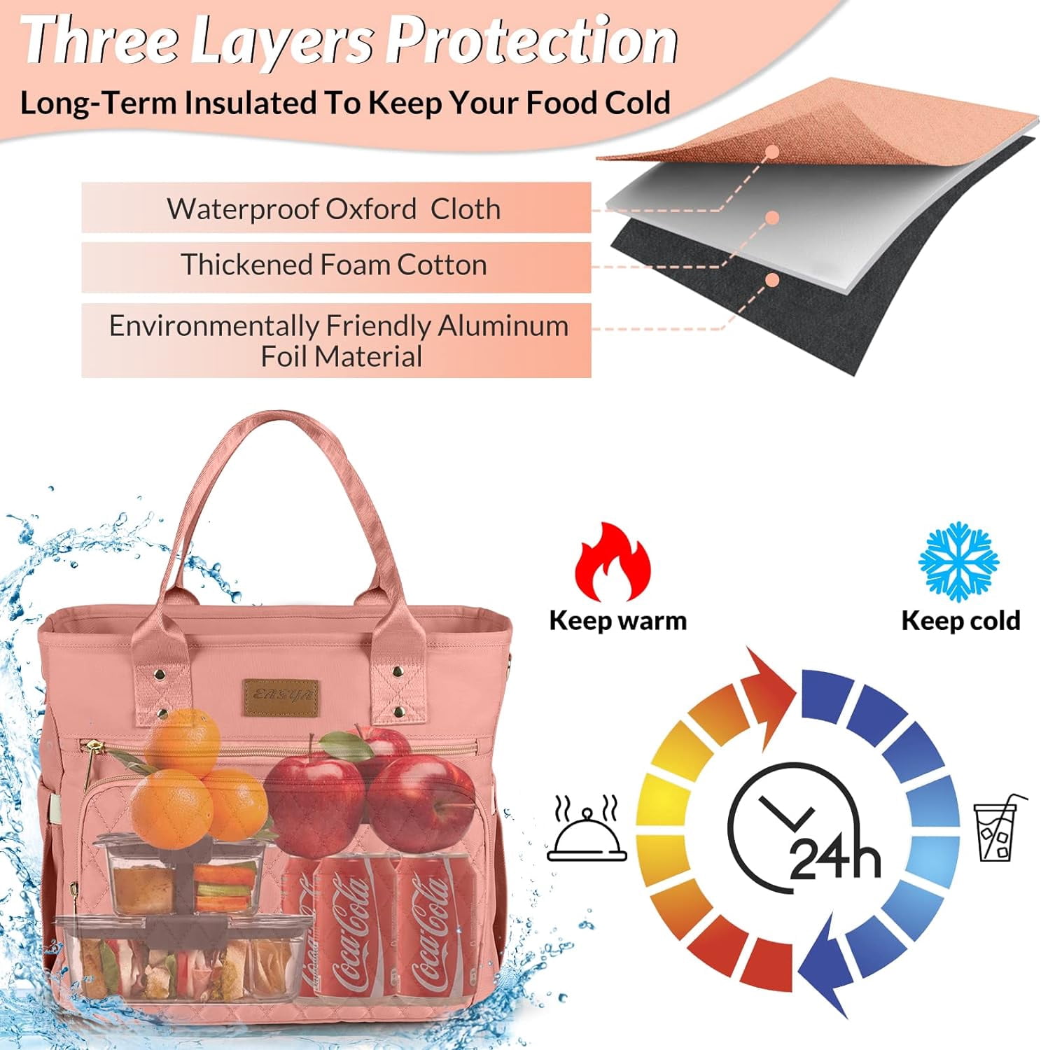 Large Women Lunch Bags for Work Insulated/Insulated Adult Lunch Box for Women/Durable Nylon Thermal Lunch Bag for Women/Leakproof Cooler Lunch Tote Bag with Storage Pocket (Black)