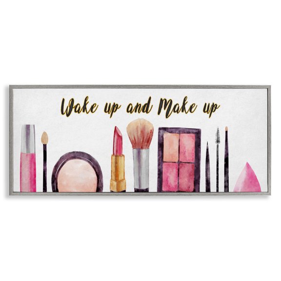 Stupell Industries Art Deco Wake Up Make Up Watercolor Gray Framed Giclee Art, 24 x 10, by Ziwei Li