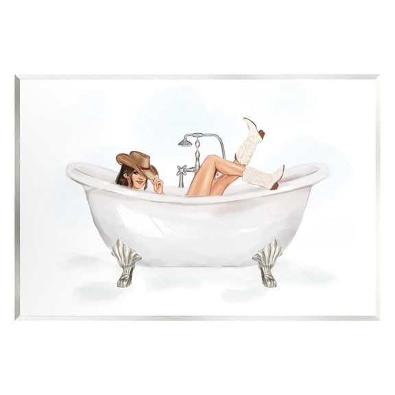 Stupell Industries Cowgirl in Bathtub Typography Painting Unframed Art Print Wall Art, 15 x 10