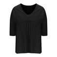 thumbnail image 6 of New Summer Arrivals Olyvenn 3/4 Length Sleeve T-Shirt for Women Plus Size Fashion Ruffle Sleeve Pleated Top V Neck Solid T-Shirt Casual Loose Blouse Tops Black M, 6 of 7