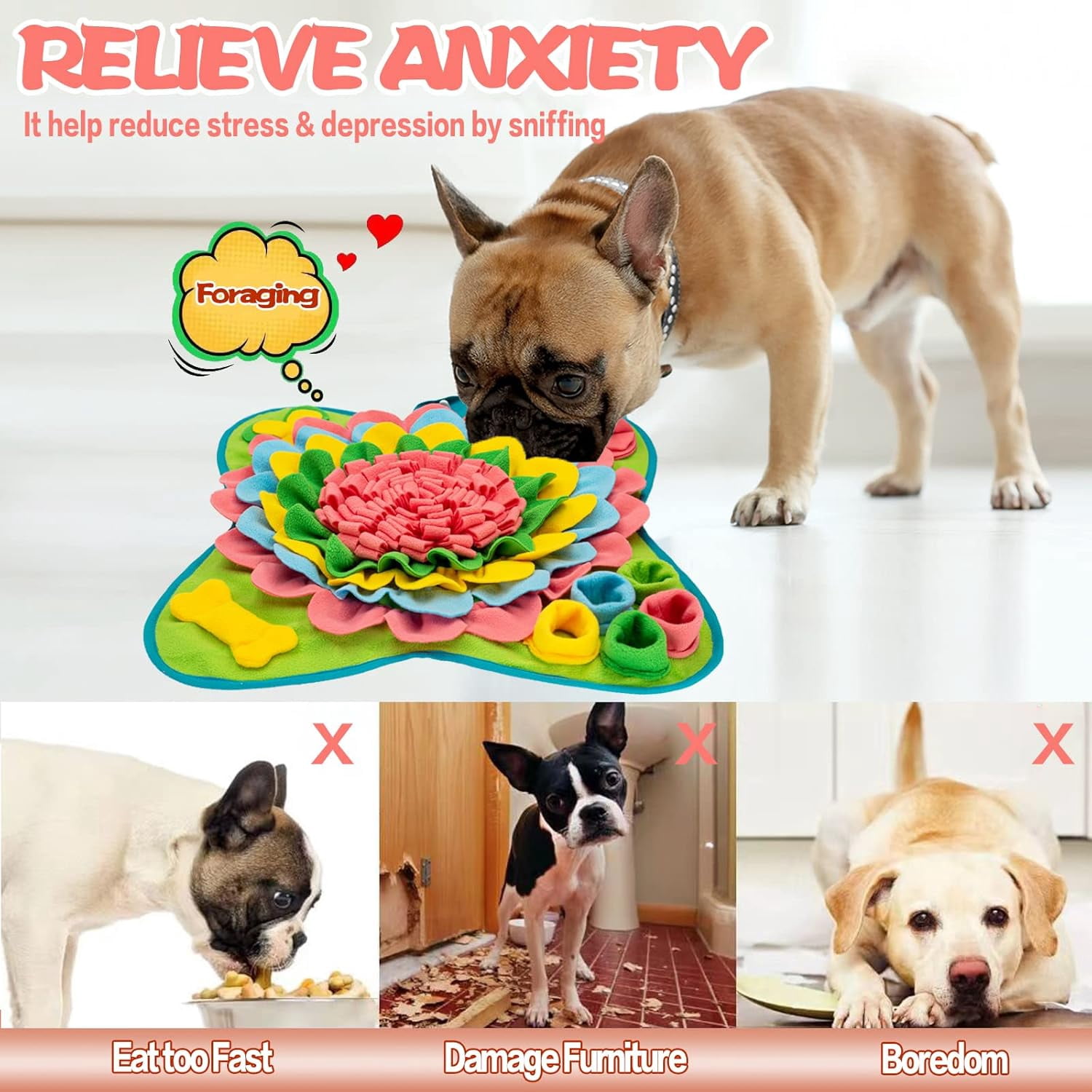 Snuffle Mat for Dogs Pet Treats Feeding Mat for Small/Medium Breed Dogs Non-Slip/Portable/Durable Interactive Dog Puzzle Toys Encourages Natural Foraging Skills (Pink)