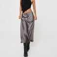 thumbnail image 4 of VUPSGEZ Skater Skirt Features Elastic Waist Band Women'S Long Skirt High Waisted Drawstring Solid Color Skirt Women’S Pleated Maxi Skirt(Gray,M), 4 of 9