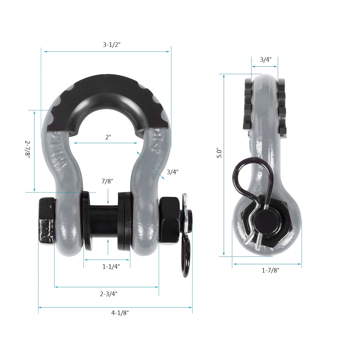 AMBULL Shackles 3/4 Inch D Ring Shackle (2 Pack) 45,000lb Break Strength with 7/8 Inch Pin, Isolator and Washer Kits for Use with Tow Strap, Winch, Off-Road Jeep Truck Vehicle Recovery, Gray
