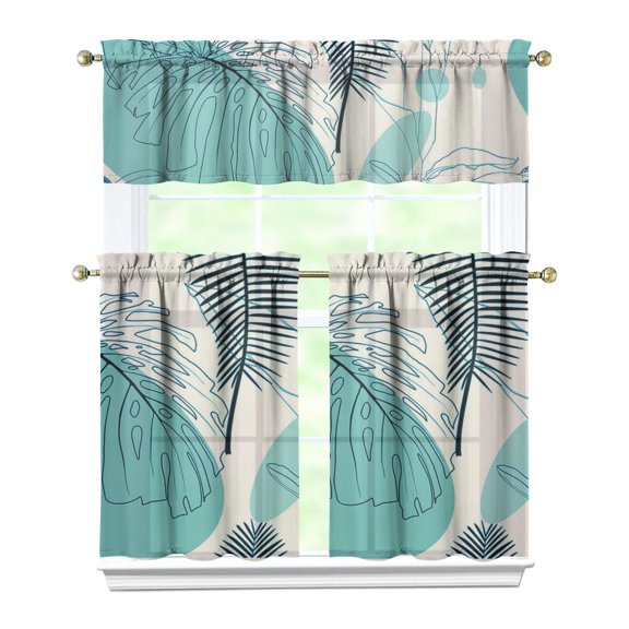 Kitchen Curtains 36 Inch Short - 3 Panel Set, Rod Pocket Window Curtain, Boho Floral Tribal Style, 100% Polyester for Farmhouse, Kitchen, Cafe, Bedroom, Easy Wash