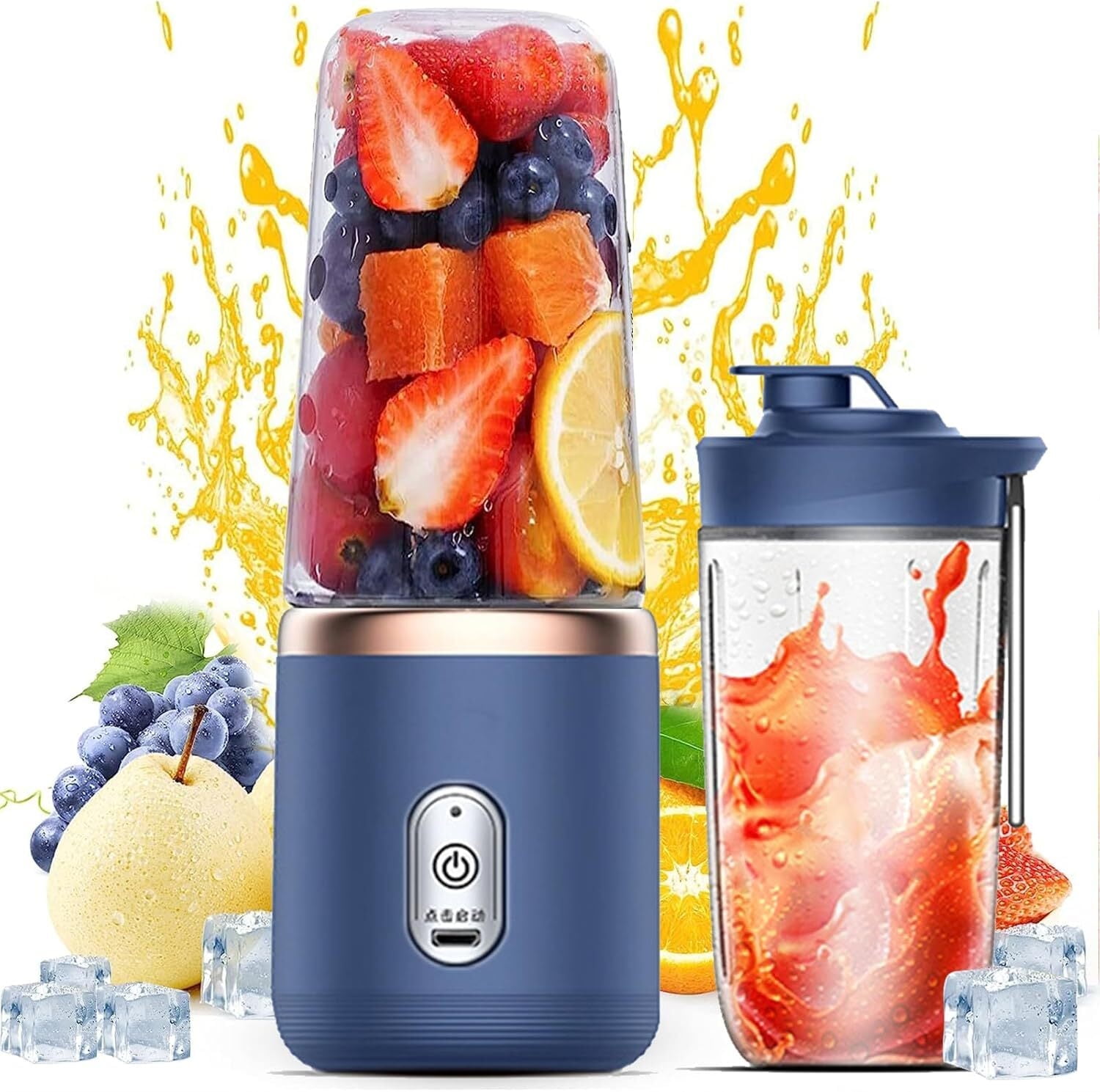 Portable Blender, Personal Blender USB Rchargeable, Mini Blender for Shakes and Smoothies, 14oz Portable Fruit Veggie Juicer Cup With 6 Blades and Travel Lid, Handheld Blender for Travel Gym Kitchen