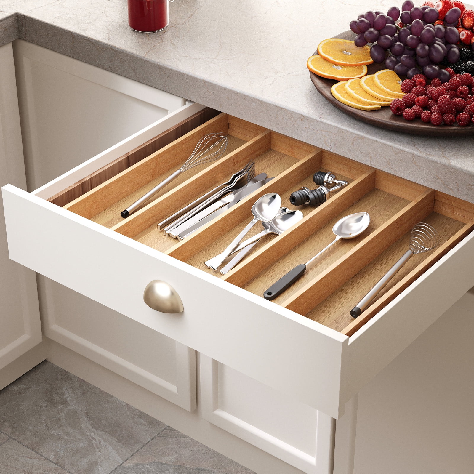 Danfoxer Expandable Kitchen Drawer Organizer,Bamboo Silverware Organizer,Adjustable Flatware Tray for Utensils(16.9*13.3~22.8*1.96)