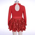 thumbnail image 5 of IBTOM CASTLE Girls Sparkle Sequins Dance Outfit Kids Latin Hip Hop Jazz Dancewear Mesh Long Sleeve Glitter Dress with Shorts Set 红色, 5 of 7