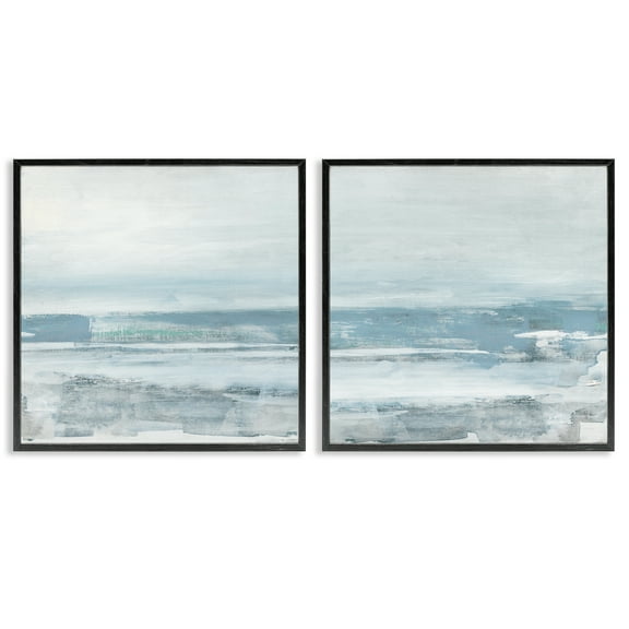 Stupell Industries Abstract Ocean Beach Abstract Painting Black Framed Art Print Wall Art, 12 x 12, Set of 2
