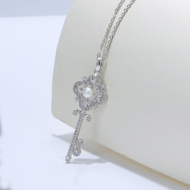 Collar con Colgante de Perlas TUNC Regalo de Joyería Delicada para Mujer Plata Sencillez