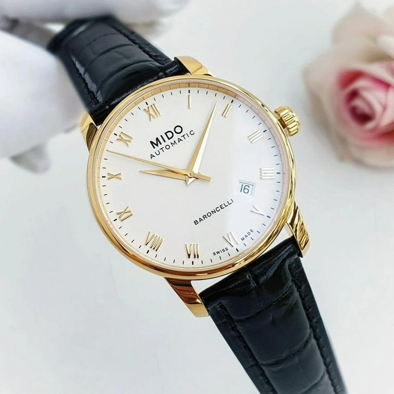 Mido Baroncelli II Automatic White Dial Black Leather Mens Watch