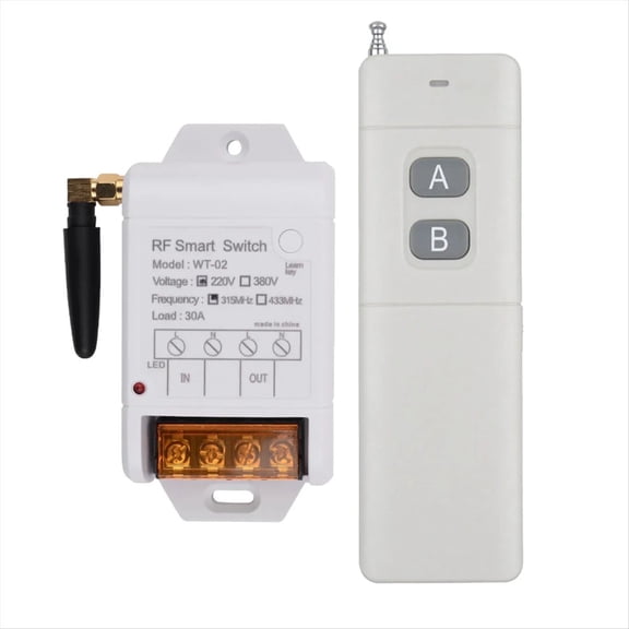 -02 AC 220V 1CH 30A Relay Wireless Remote Control Switch 433mhz Receiver   3000M Transmitter for Water Pump LED Light,1 * switch controller 1 * remote control (delivered without 1 x 9V battery),White