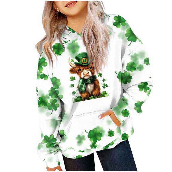 JIAYUE Girls Hoodies Soft Comfortable Loose Fit Pattern Print Long Sleeve With Pocket Pullover Sweatshirts For Kids Trendy Casual School Outdoor Sport Playing,1-2 Years
