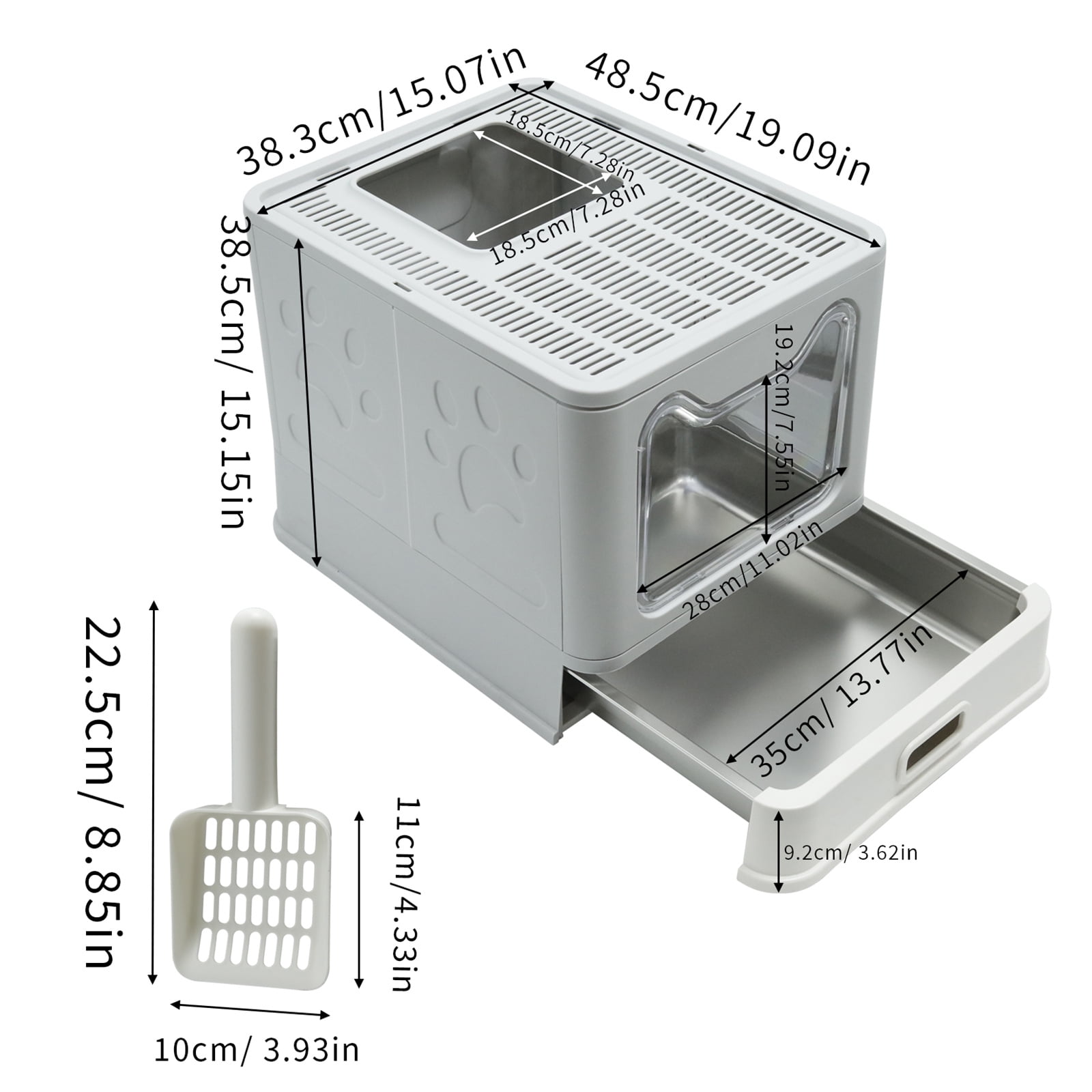 BingoPaw Stainless Steel Tray Cat Litter Box Front Entry Top Exit Kitty Toilet Box with Litter Scoop