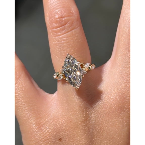 Solitaire Brilliance 3 CT Vintage Marquise Lab Grown Diamond Engagement Ring for Women 10k Yellow Gold Ring Size 4