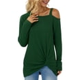 thumbnail image 4 of SWQZVT Women's Cold Shoulder Tops Long Sleeve Twist Knot Tops Fashion Sexy Tunic Blouse Dressy Tshirts Size XL, 4 of 6