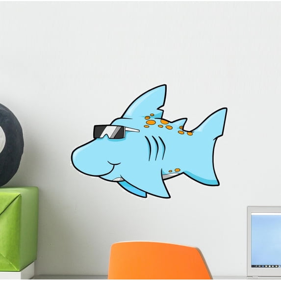 Chill Blue Shark Shades Wall Decal Sticker by Wallmonkeys Peel and Stick Graphic (12 in H x 9 in W) WM275202