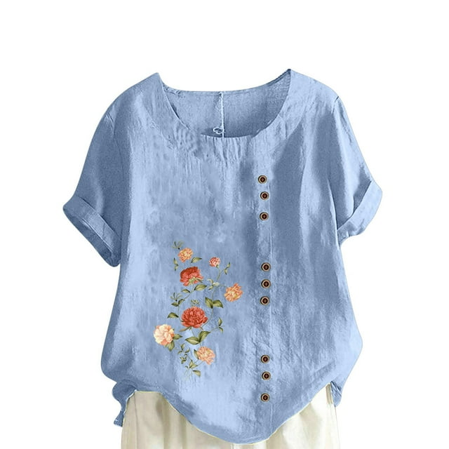 Birdeem Chemise Décontractée Oversize d'Été pour Femmes Col Rond Manches Courtes Imprimé Floral Ample
