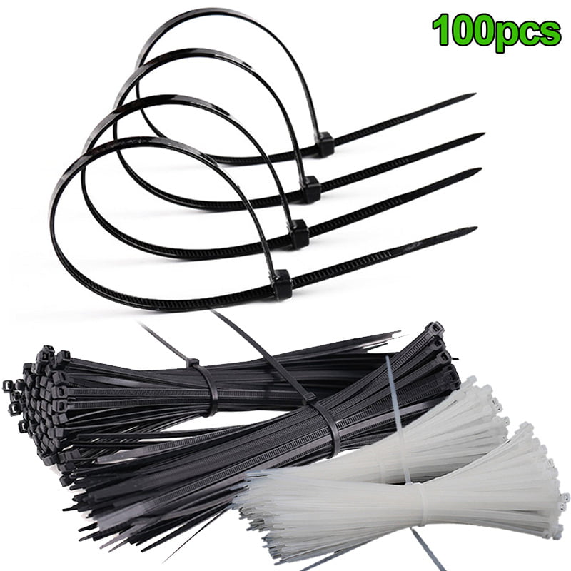 100pcs 8" Nylon 3 x 200mm Plastic Cable Ties Zip Fasten Wire Wrap  Loop WHITE 