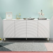 Xiweot White 4-door cream style side cabinet, Wooden Storage Buffet Cabinet for Bedroom, Living Room, Kitchen, Home Office and Hallway