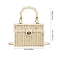 thumbnail image 3 of Woven Paper Box Handbag with Detachable Chain Strap - Lightweight Boho Straw Textured Tote Crossbody for Summer Beach Vacation,White, 3 of 6