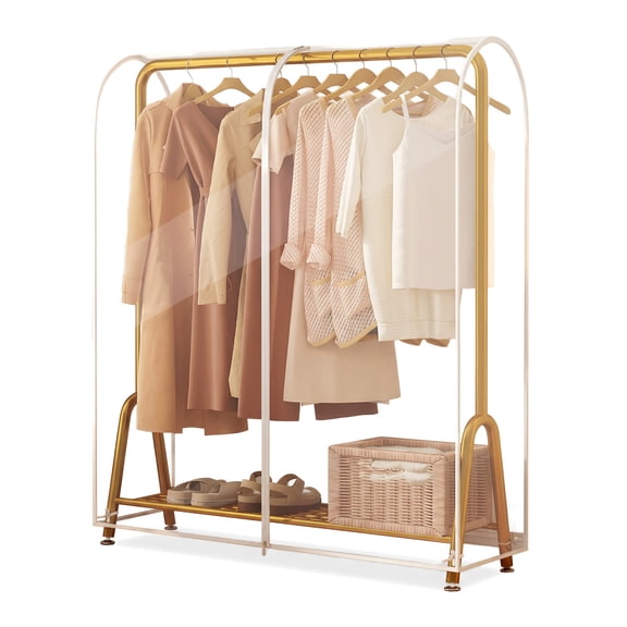 Clothes Rack Cover – Transparent Clear Garment Rack Cover with Zipper, Waterproof & Dustproof Clothing Rack Cover for Open Closet, S-Size
