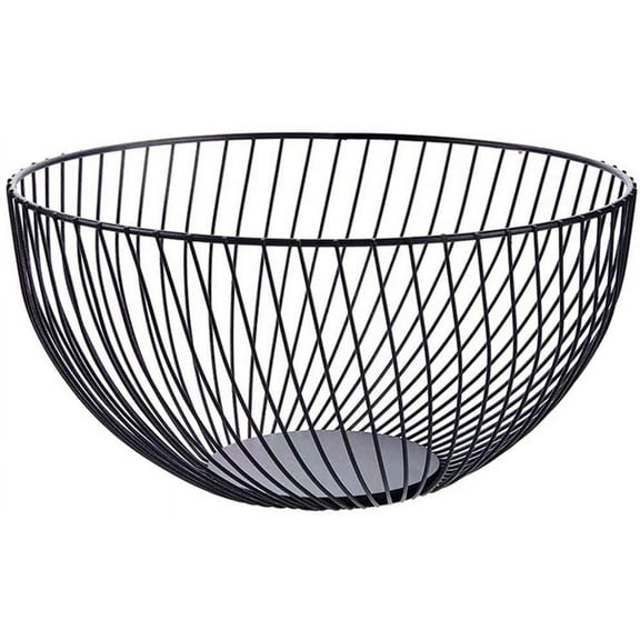 Xiao Hua Metal Wire Countertop Fruit Bowl Basket Holder for Kitchen | Black Modern Home Storage Decor Stand - 11 Inch (Round C，Black)