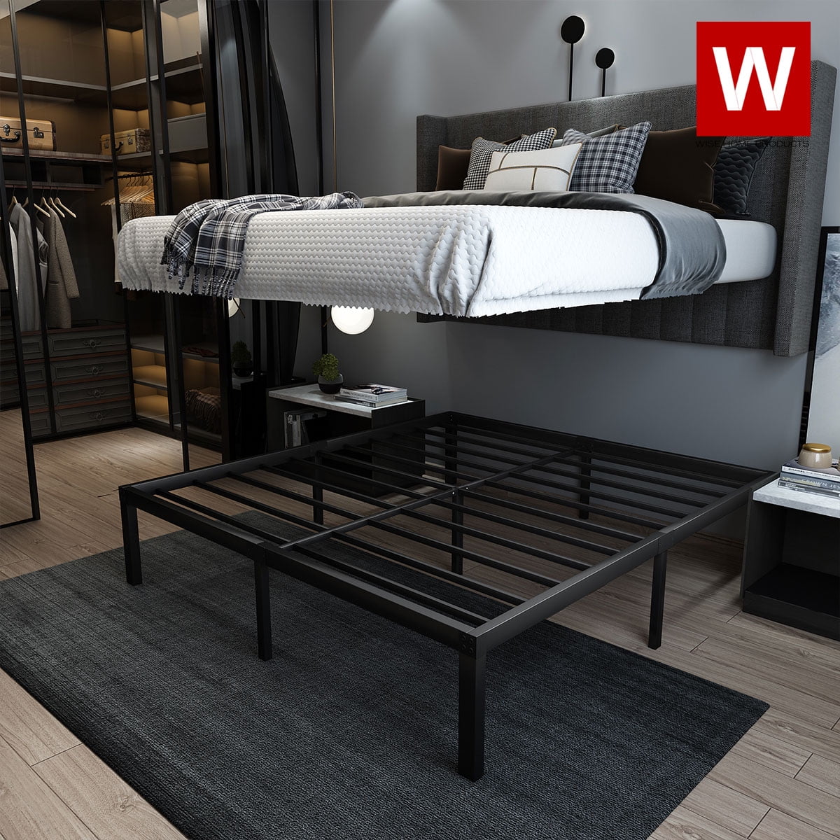 King Size Metal Platform Bed Frame With, King Platform Bed With Storage Underneath