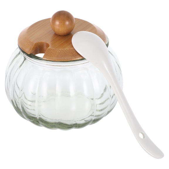 UPOUART Transparent Glass Pumpkin Condiment Container with Spoon for Home Use 1Set