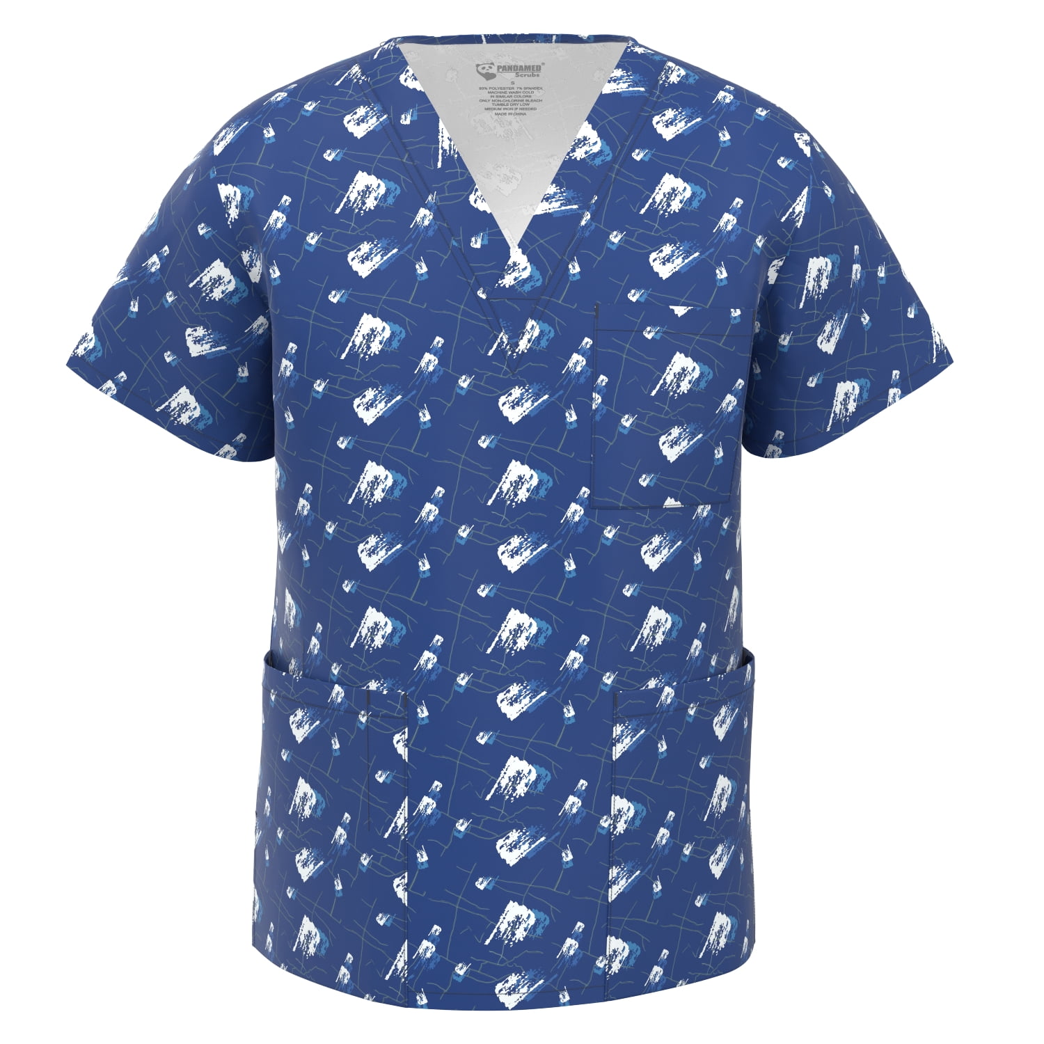 Men Stretch Print Scrub Top Medical Uniform Men Nurse School Print Scrubs V Neck Top PSM105