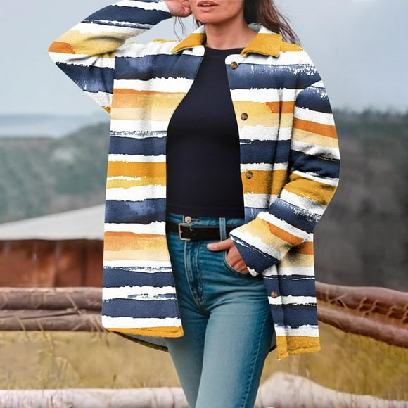 Mceream Womens Winter Fleece Hooded Jacket Coat Button Down Coat Print Fuzzy Lined Warm Outerwear Casual Vintage Loose Fit Lapel Long Sleeve Jackets Plus Size Parka Chaquetas De Mujer Elegantes XXXL