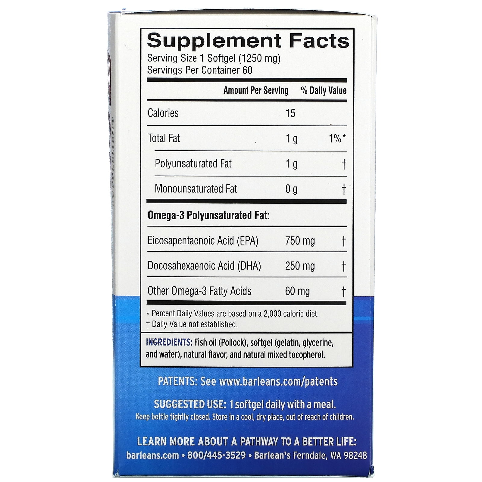 Barlean's Ideal Omega 3 60 Softgels