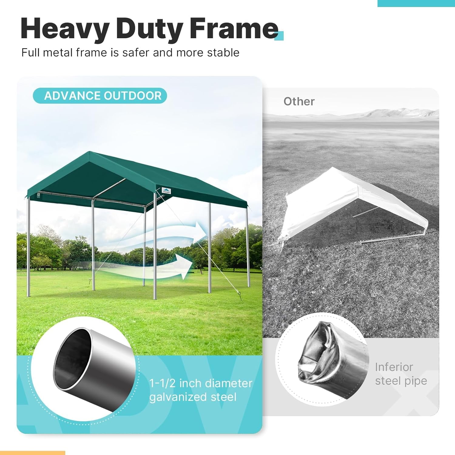 ADVANCE OUTDOOR 10x15 ft Carports Heavy Duty Car Canopy Garage Party Tent Boat Shelter, Adjustable Height from 9.5 ft to 11 ft, Green